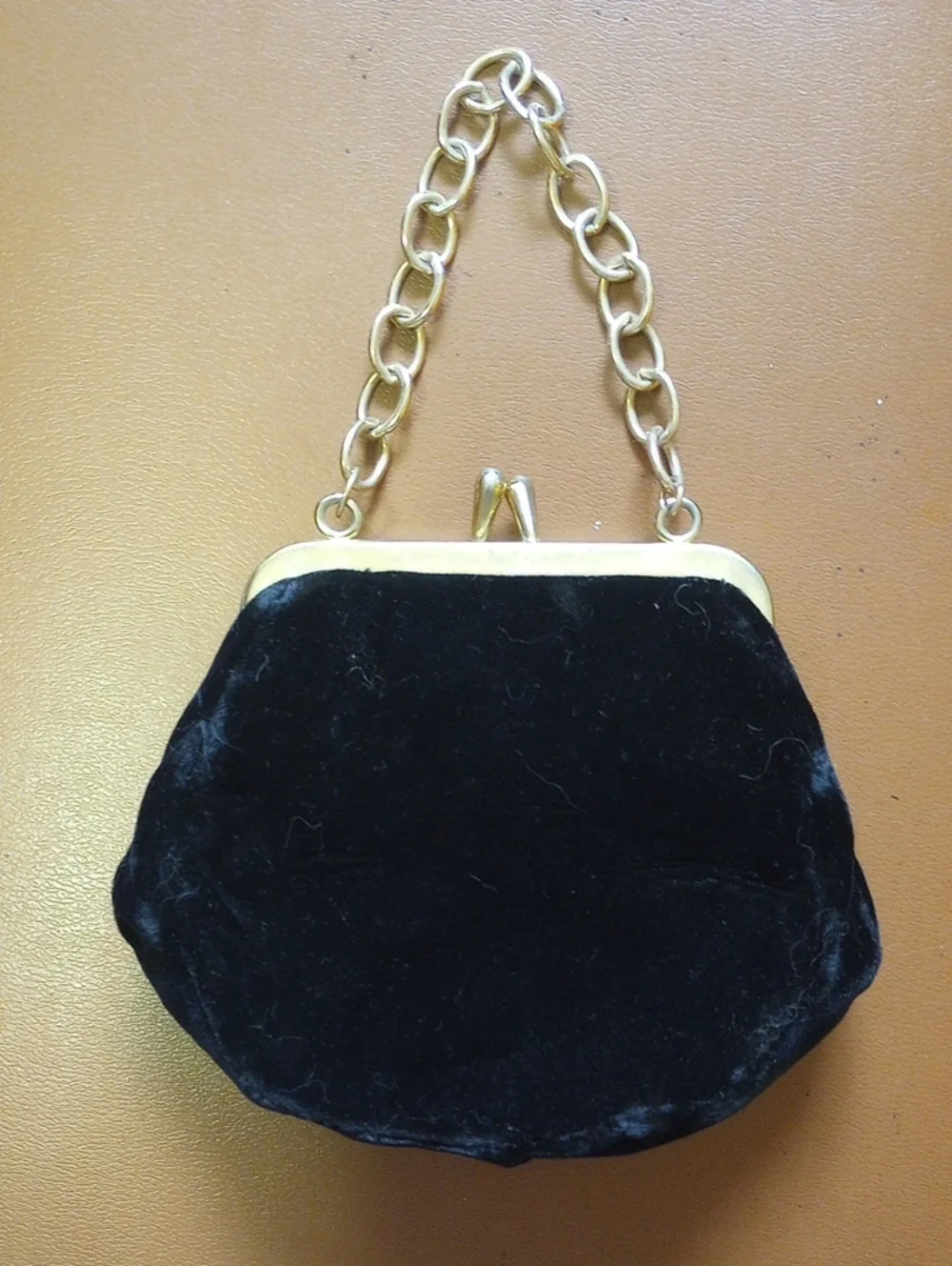 Vintage Retro Black Velvet Girl's Clutch Purse w/ Gold Chain